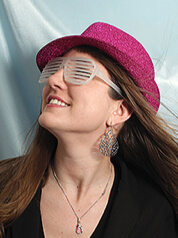Candace G funny photo (she's wearing a funny hat and glasses)