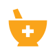 Icon depicting mortar and pestle with medical symbol