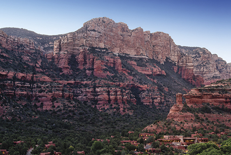Aerial view of Enchantment Resort and its spectacular setting in Sedona, AZ