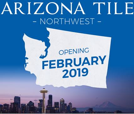 Seattle skyline with title: Arizona Tile Northwest Opening February 2019