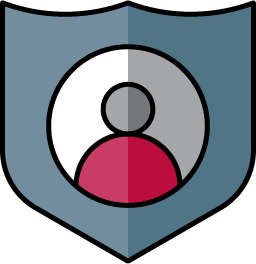 Shield with person profile inside