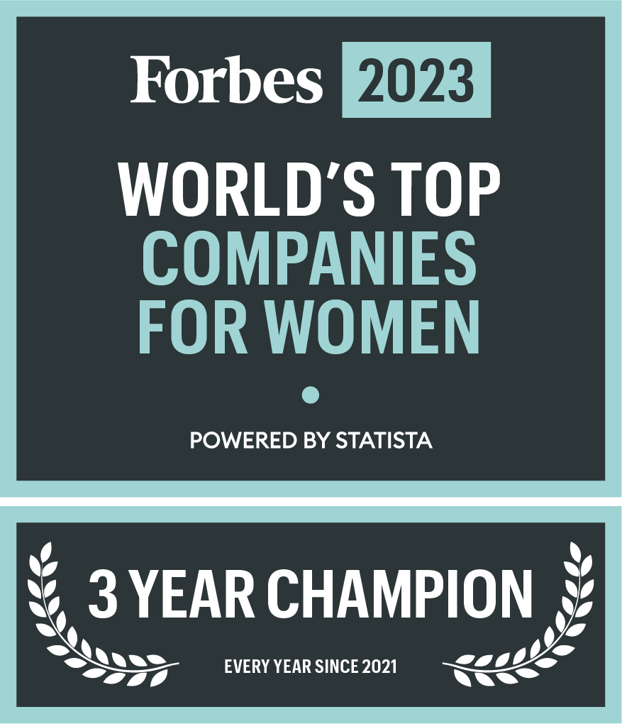 Forbes World's TOP Companies for Women - 3 year champion